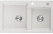 Mexen Tomas, granitový drez 800x500x190 mm, 2-komorový, biela, 6516802000-20