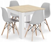 Jedálenský štvorcový stôl dub sonoma / biely so štyrmi stoličkami OSAKA sivé / hnedé