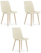 Set troch jedálenských stoličiek TURIN zamatové, svetlobéžové / hnedé nohy (3 ks)