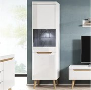 Vysoká vitrína Nordi, dub riviéra/biela lesk%