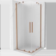 Mexen Velar Duo sprchová zástena posuvná 90 x 90 cm, matné sklo, brúsená meď - 871-090-090-32-65