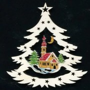 AMADEA Drevená ozdoba farebná stromček s kostolom 6 cm