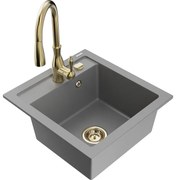 Mexen Vito, 1-komorový granitový drez 520x490x210 mm a drezová batéria Savita, šedá, 6503-71-672601-50