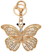 Zlatý kovový prívesok na kľúče s kamienkami motýľ - 6*2*8 cm
