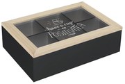 Drevený organizér na čaj Positive Black, 24x16,5x7 cm