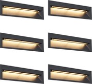 Sada 6 moderných zapustených nástenných svietidiel čiernych 28 cm vrátane LED IP65 - Mert