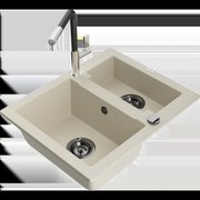 Mexen Carlos granitový 1,5-komorový drez s kuchynskou batériou Flora, Béžová - 6518-69-670401-07-B