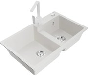 Mexen Tomas, granitový drez 800x500x190 mm, 2-komorový a biela batéria Rita, biela, 6516-20-670300-00