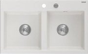 Mexen Hektor granitový drez 2-komorový 800 x 480 mm, biely, chróm sifón - 6521802000-20
