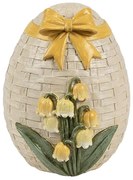 Béžová dekorácia vajíčko s mašľou a bledulami - 9*8*10 cm