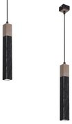 Závesné svietidlo Solo Sawn, 1x drevené/čierne kovové tienidlo, b
