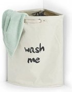 Textilný rohový kôš na špinavú bielizeň, uzatvárateľný, 50 l, krémový s nápisom WASH ME