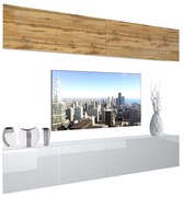 Obývacia stena Belini Premium Full Version dub wotan  / biely lesk + LED osvetlenie Nexum 89