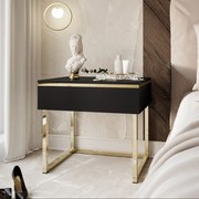 NOČNÝ STOLÍK NESSIE ČIERNY MATNÝ + ZLATÝ PODSTAVEC
