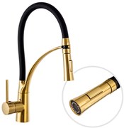 Gamma Nexo, stojanková vysoká kuchynská batéria s flexibilným ramenom a spŕškou, čierna matná-zlatá lesklá, GMA-BNO-GD