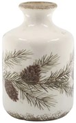 Béžová baňatá keramická váza s jedľovou girlandou - Ø 11*17,5 cm