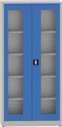 Kovona Zváraná policová skriňa s dverami s plexisklom, 1950 x 950 x 400 mm, sivá/modrá