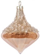 Béžová sklenená ozdoba špicatá banka s kamienkami - Ø 8*10 cm