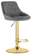 Barová stolička KAST zamatová, sivá (zlatá noha)