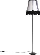 Retro stojaca lampa čierna s tienidlom Granny čierne s sivou 45 cm - Simplo