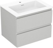Mexen Rivel, kúpeľňová skrinka 60 cm s umývadlom Otis, 2 zásuvky, drážkovaná, sivá matná/biela, 91A20-06047-2-BFF62-W18M01