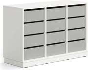 Úložná skrinka CASPER, 12 zásuviek, so soklom, biela/šedá