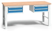 Pracovný stôl do dielne WL s 2 závesnými boxami na náradie, buková škárovka, 4 zásuvky, pevné kovové nohy, 1700 mm