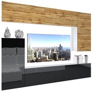 Obývacia stena Belini Premium Full Version dub wotan / čierny lesk + LED osvetlenie Nexum 130