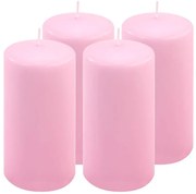 Sada stĺpových sviečok, 15 cm, Ø 7,5 cm, ružová, 4 ks