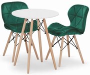 Jedálenská zostava TODI 60cm okrúhly stolový set biely + 2 stoličky LAGO zelené