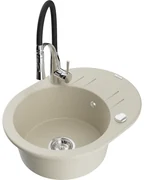 Mexen Kevin, 1-komorový granitový drez 586x458x190 mm a drezová batéria Aster, béžová, 6517-69-73450-07