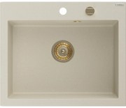 Mexen Elix, 1-korový granitový drez 600 x 500 mm, béžová, zlatý sifón, 6525601005-69-G