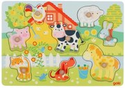 Goki Edukačná drevená vkladačka/puzzle s úchytmi Farma