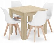 Jedálenská zostava stôl Dub sonoma 80 X 80 hnedé nohy + 4 stoličky MARK biele/ prírodné nohy