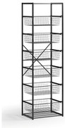 Otvorený košový regál, 6x koš, TYP VI, 600 × 460 × 2020 mm, čierna