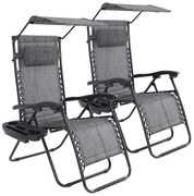 Zero gravity stolička s markízou a držiakom na pohár, 2 ks, viac farieb, sivá