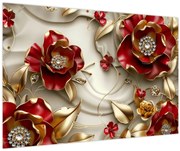 Obraz - 3D Červeno-zlaté kvety (90x60 cm)