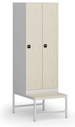 Šatníková skrinka s lavičkou, 2 oddiely, 1875 x 600 x 500/800 mm, demont, zámok s čítačkou RFID kariet, laminované dvere, breza