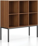 Regál FRAME, nízky, s čiernou podnožou, 1299 x 450 x 1331 mm, orech