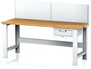 Alfa 3 Nastaviteľný dielenský stôl MECHANIC I, závesný box na náradie, nadstavba, 1 zásuvka, 2000x685x700-1055 mm, sivé