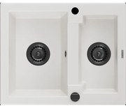 Mexen Carlos granitový 1,5-komorový drez 582 x 475 mm, Biela, Sifón Čierna - 6518581500-20-B