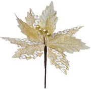 Bielo-zlatá umelá kvetina zápich vianočná hviezda Poinsettia - Ø 22*25 cm