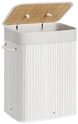 Bambusový kôš na bielizeň, skladací s objemom 72 l, 40 x 30 x 60 cm, biely