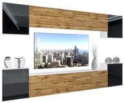 Obývacia stena Belini Premium Full Version dub wotan / čierny lesk + LED osvetlenie Nexum 69