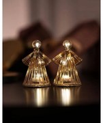 SIRIUS LED sklenený svetelný anjel, zlatý, 10 cm, 2 kusy