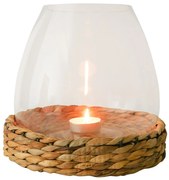 Sklenený svietnik/ váza Avril s pleteným podnosom z vodného hyacintu - Ø 28 * 26cm