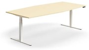 Výškovo nastaviteľný rokovací stôl QBUS, ovál, 2400x1200 mm, biely rám, breza