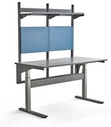 Nastaviteľný dielenský stôl VERVE, 1600x800 mm, + panely na náradie a police