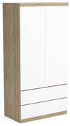 Šatní skriňa 90cm so 2 zásuvkami a vešiakom LUNE Sonoma dub/biela
