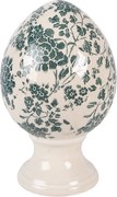 Béžové keramické vajíčko na podstavci so zelenými kvetmi M - Ø 12*19 cm